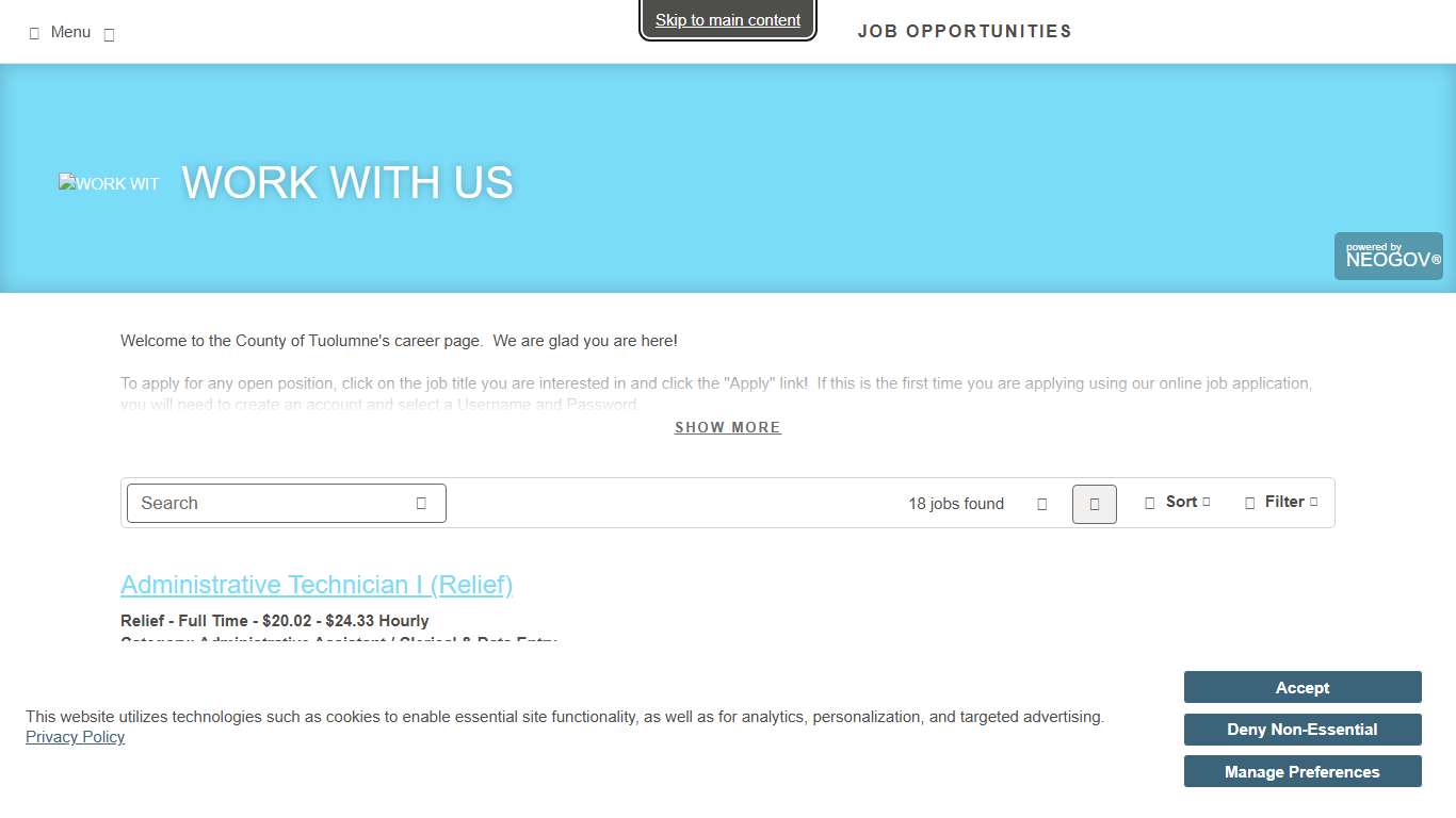 Job Opportunities Sorted by Job Title ascending WORK WITH US